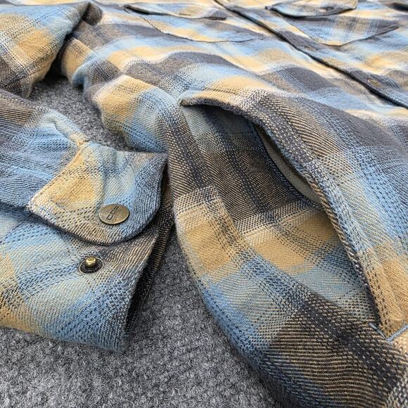 CQR Shirt Jacket Mens Small Blue Yellow Plaid Sherpa Lined Flannel Heavyweight - Picture 11 of 16